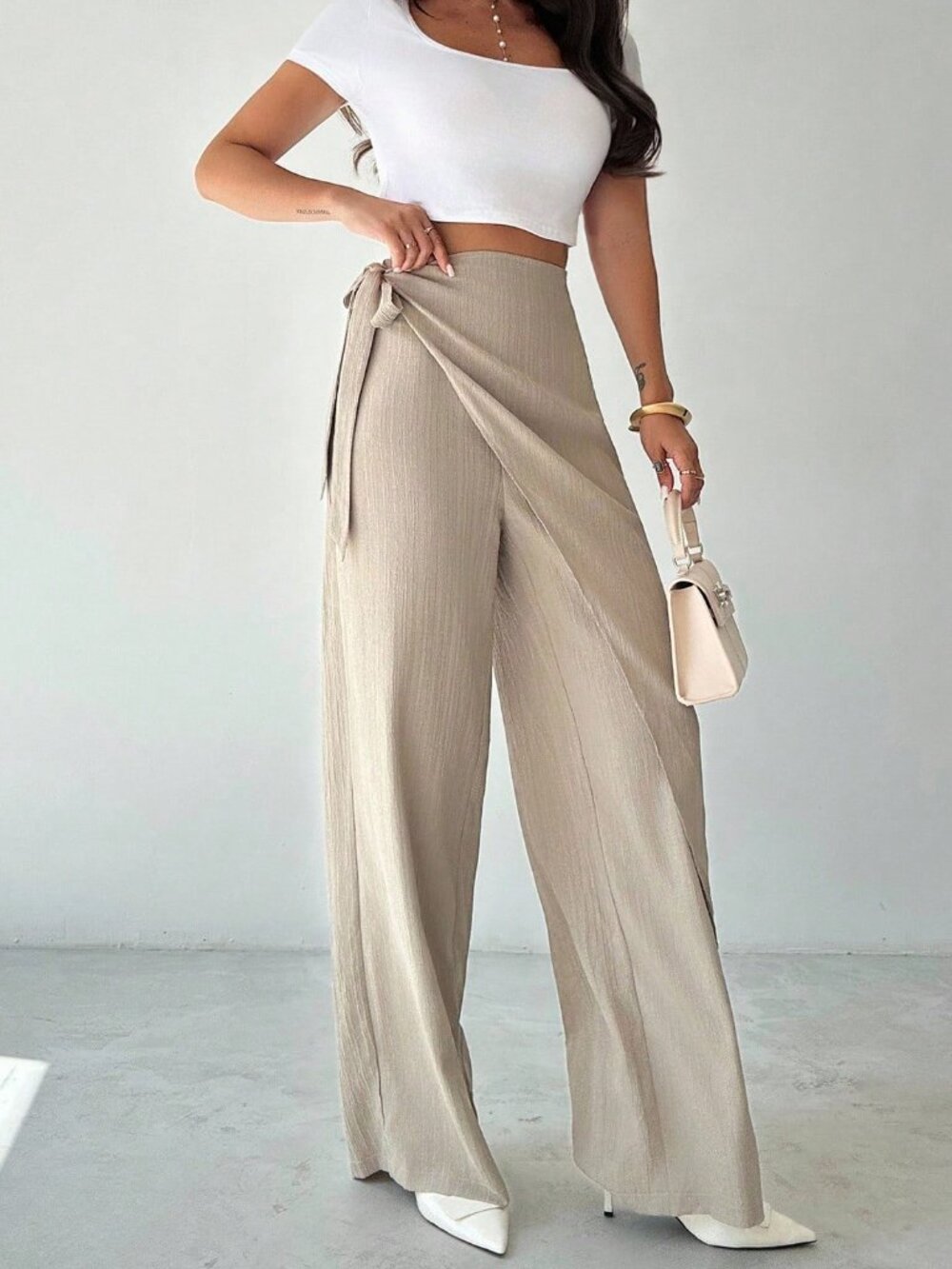 Green Casual Women's Elegant Loose Wide Leg Pants, , Color Trousers - Picture 7 of 10
